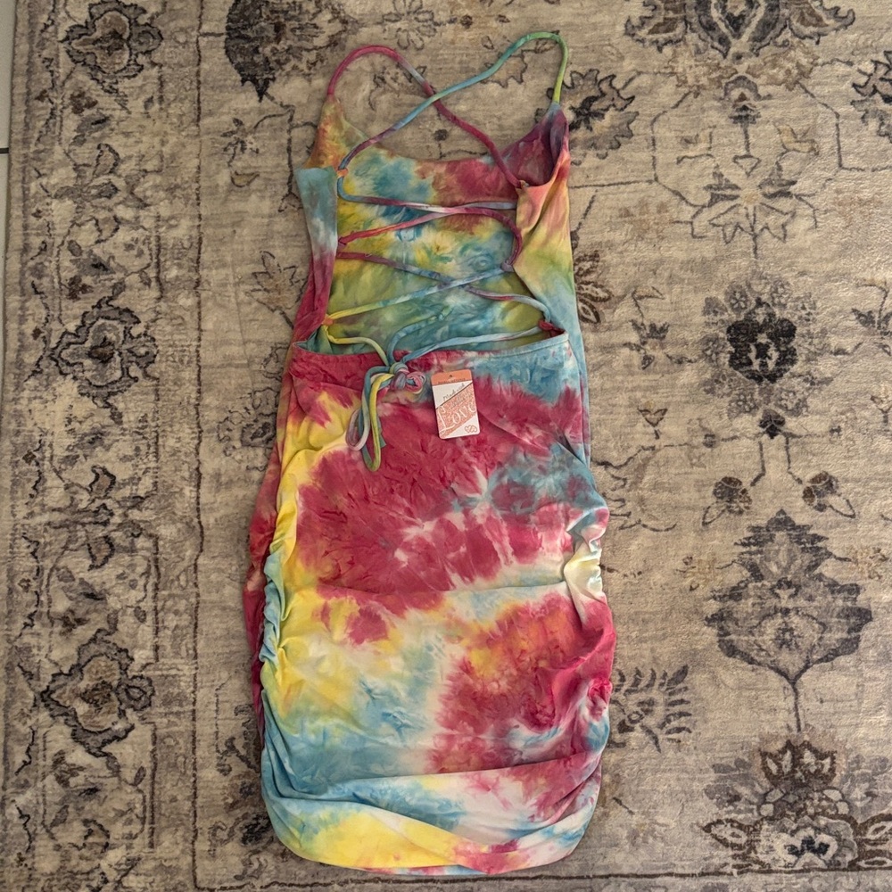 Beachy🏝️ Colorful Tie-Dye Strappy Bodycon Dress NWT - Picture 2 of 4